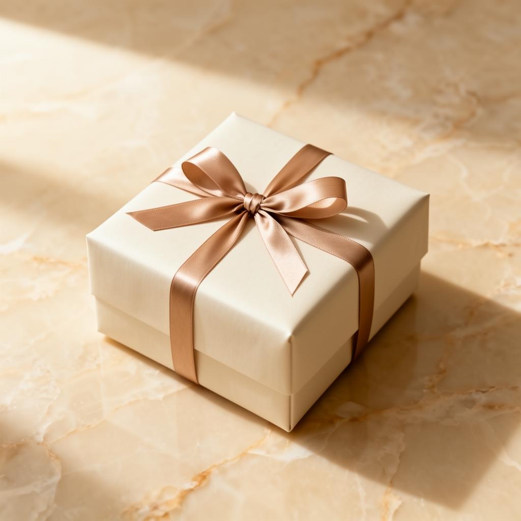 Regalo envuelto con cinta de seda champagne